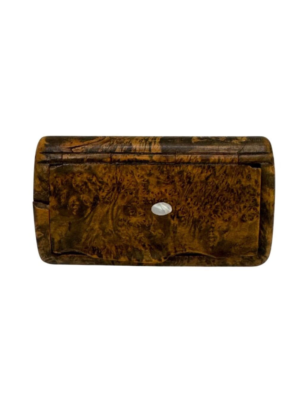 Antique 1830s Burl Wood Snuff Box w/ Mother Of Pearl Inlay Handmade Collectible